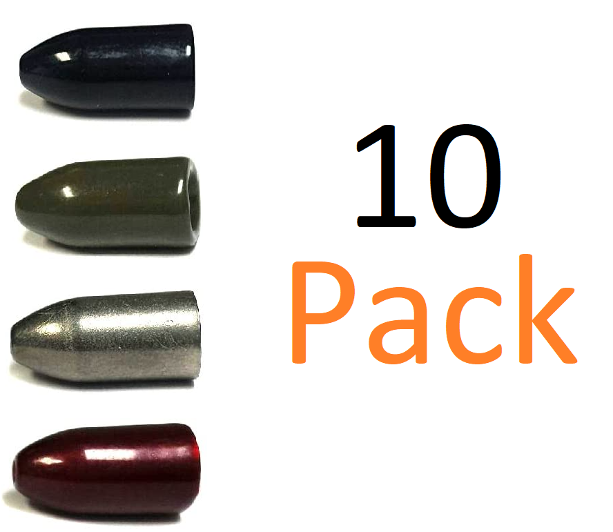 10 Pack Tungsten Bullet Worm Weight for Bass Fishing Pitching and Flipping  Sinker - Multiple Sizes and Colors Available