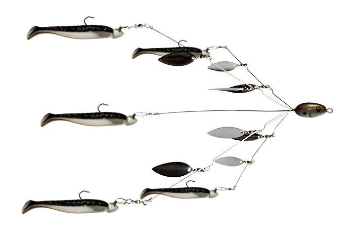 Fully Rigged 5 Arms 8 Bladed Umbrella Rig Bass Lure w/ Swim Baits and