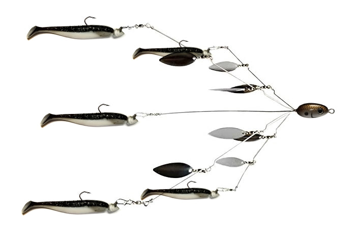 Fully Rigged 5 Arms 8 Bladed Umbrella Rig Bass Lure w/ Swim Baits
